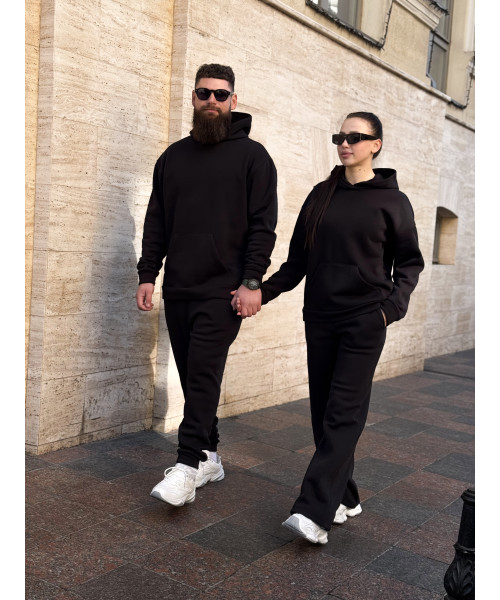 Парные костюмы на флисе, парные спортивные костюмы для двоих черные